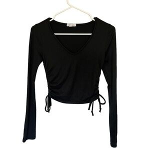 Stitch and Pine Crop v-neck Long Sleeve - Xsmall - Drawstring Ruched Tie Side